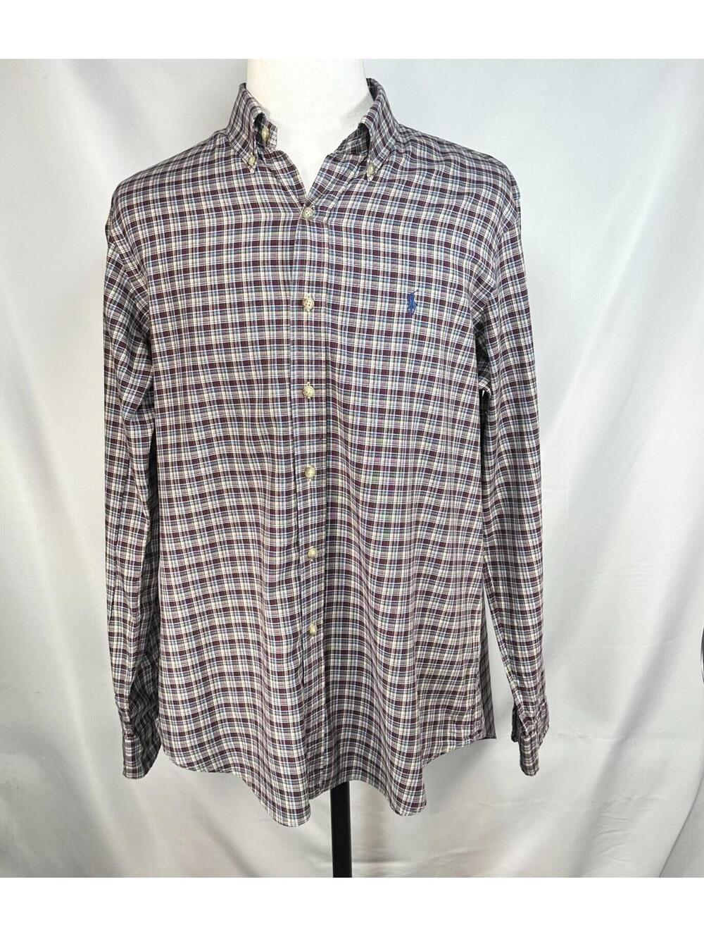 Ralph Lauren Plaid Cotton Oxford Button Up Multicolor Mens L